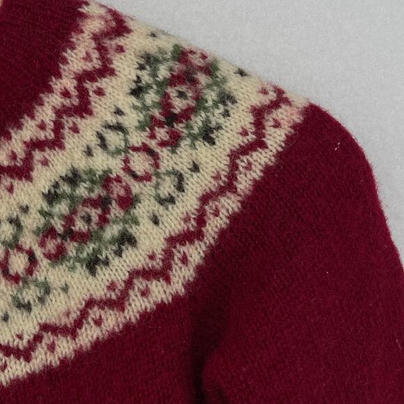 JOHN TULLOCH Sweater Womens XS Shetland 100% Wool Fair Isle Cardigan Red VTG - Picture 9 of 12